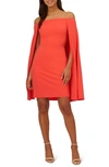 ADRIANNA PAPELL OFF THE SHOULDER LONG SLEEVE CAPELET COCKTAIL DRESS