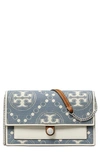 Tory Burch T Monogram Denim Wallet Crossbody In Pearl Blue