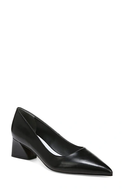 Franco Sarto Racer-pump Pointed Toe Block Heel Pumps In Black Leather
