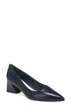 Franco Sarto Racer-pump Pointed Toe Block Heel Pumps In Navy Blue Leather