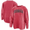 Pressbox Red Georgia Bulldogs Comfy Cord Vintage Wash Basic Arch Pullover Sweatshirt In Red