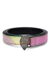 Kurt Geiger Crystal Buckle Metallic Rainbow Belt In Metallic Rainbow