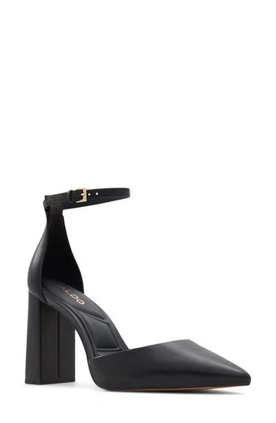 Aldo Millgate Block Heel Pointed Toe Sandal In Black Leather