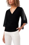 CHAUS EMBELLISHED SPLIT SLEEVE SURPLICE BLOUSE