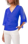 CHAUS EMBELLISHED SPLIT SLEEVE SURPLICE BLOUSE