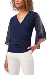 CHAUS EMBELLISHED SPLIT SLEEVE SURPLICE BLOUSE