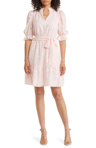 Eliza J Floral Jacquard Belted Dress In Blush