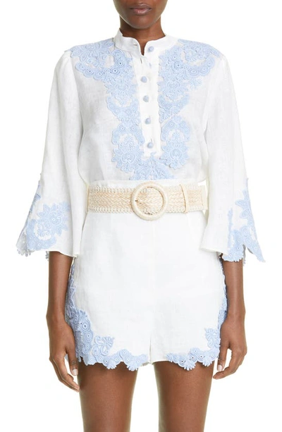 Zimmermann Embroidered Linen Blouse In Ivory