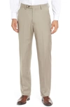 BERLE FLAT FRONT SOLID WOOL TROUSERS