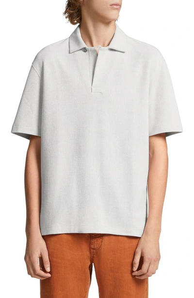 Zegna Honeycomb Short Sleeve Cotton Polo In Oatmeal