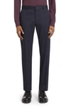 ZEGNA FLAT FRONT STRETCH COTTON GABARDINE TROUSERS