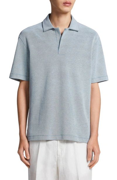 Zegna Cotton Jacquard Short-sleeve Polo Shirt In Br Blu Sld
