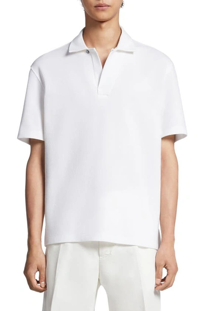 Zegna Honeycomb Short Sleeve Cotton Polo In White