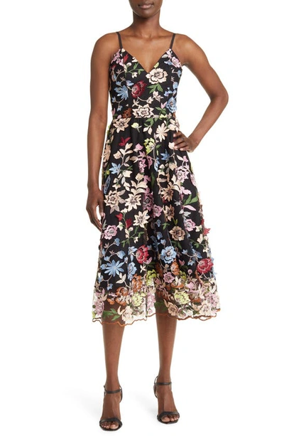 Dress The Population Maren Floral Embroidery Fit & Flare Cocktail Dress In Black Multi