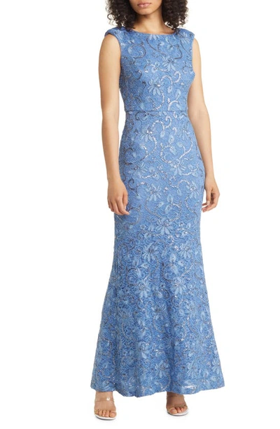 Vince Camuto Women's Embellished Lace V-back Gown In Periwinkle | ModeSens