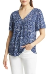 Caslon Print V-neck Gauze Top In Navy Peacoat Vintage Bloom