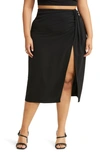 Open Edit Faux Wrap Midi Skirt In Black