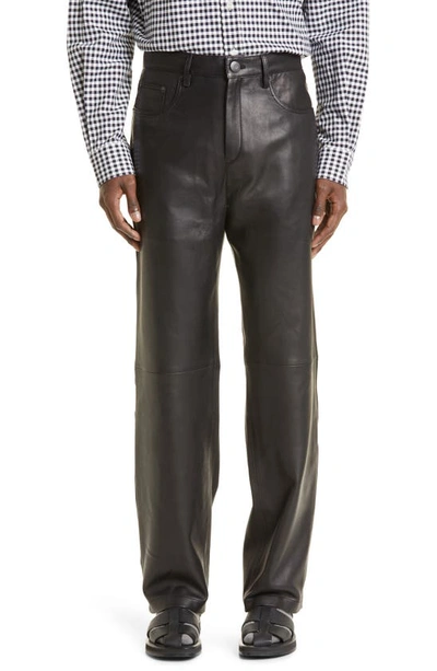 Ami Alexandre Mattiussi Straight Fit Leather Pants In Black