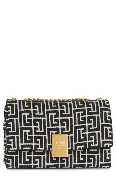 Balmain Small 1945 Soft Monogram Jacquard Crossbody Bag In Gfe Ivory/ Black