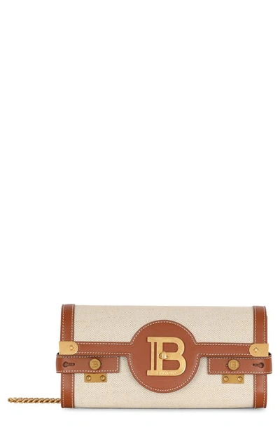 Balmain B-buzz 23 Leather And Canvas Clutch Bag In Natural