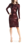 DRESS THE POPULATION EMERY SEQUIN STRIPE LONG SLEEVE COCKTAIL DRESS