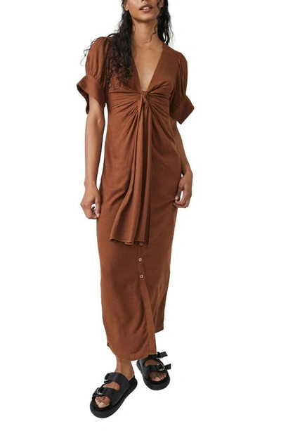 Free People Summer Tie Front Maxi Shirtdress In Chocolate Swirl | ModeSens