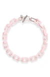 Open Edit Crystal Resin Link Collar Necklace In Clear- Pink- Rhodium