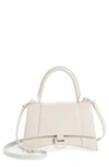 Balenciaga Hourglass Croc Embossed Leather Top Handle Bag In Nacre