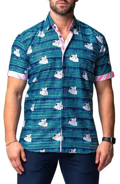 MACEOO GALILEO DOG DREAM REGULAR FIT SHORT SLEEVE BUTTON-UP SHIRT