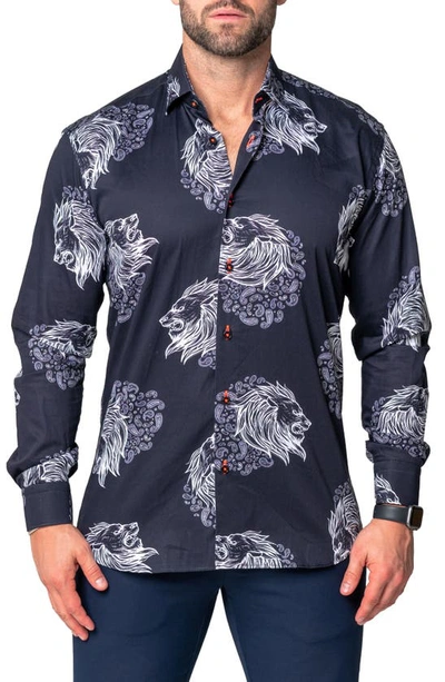 MACEOO FIBONACCI LIONPAISLEY COTTON BUTTON-UP SHIRT