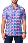 Maceoo Galileo Monkeygum Short Sleeve Contemporary Fit Button-up Shirt In Pink