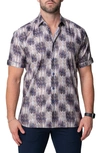 Maceoo Galileo Puddle Brown Stretch Short Sleeve Button-up Shirt In Brown
