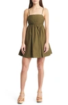 Moon River Pleated Cutout Tie Back A-line Dress In Olive