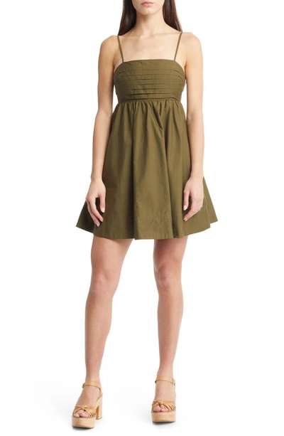 Moon River Pleated Cutout Tie Back A-line Dress In Olive