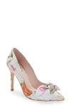 TED BAKER RYANA TAPESTRY POINTED TOE BOW PUMP