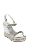 Christian Louboutin Pyraclou Espadrille Wedge Sandal In Silver