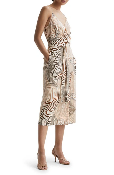 Reiss Rosie Animal-print Belted-waist Woven Midi Dress In Brown/white