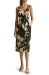 REISS ALICE FLORAL LINEN FAUX WRAP DRESS