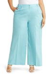 Open Edit Linen Blend Wide Leg Pants In Teal Shore