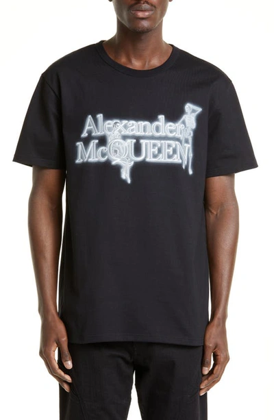 Alexander Mcqueen Men's Neon Skeleton Logo T-shirt In Black