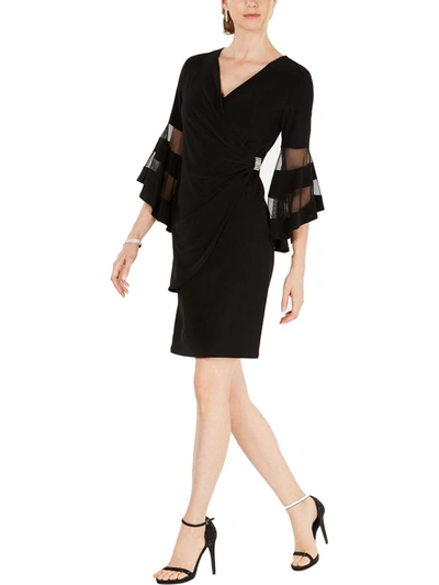 R & M Richards Petites Womens Embellished Bell Sleeve Cocktail Dress In Black