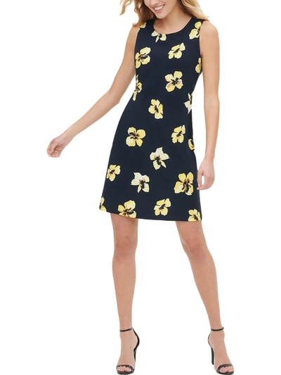 Tommy Hilfiger Petite Floral-print Sheath Dress In Navy Blue,khaki