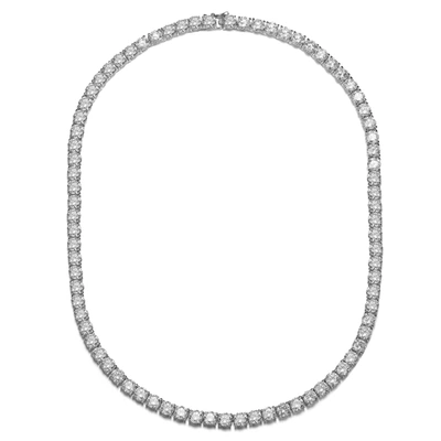 Rachel Glauber Ra Rhodium Plated Clear Round Cubic Zirconia 4mm Tennis Necklace In Silver