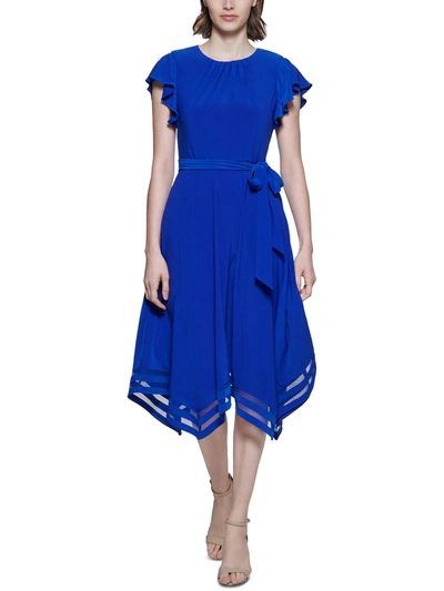 Jessica Howard Petites Womens Handkerchief-hem Knee Midi Dress In Blue