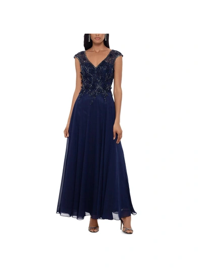 Xscape Petites Womens Embellished Formal Evening Dress In Blue