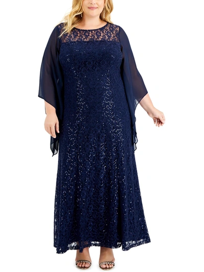 Slny Plus Womens Lace Sequined Evening Dress In Blue