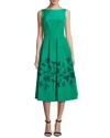 LELA ROSE EMBELLISHED LASER-CUT FLORAL DRESS, MINT