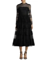 VALENTINO LONG-SLEEVE CHANTILLY LACE DRESS, BLACK,PROD122710088