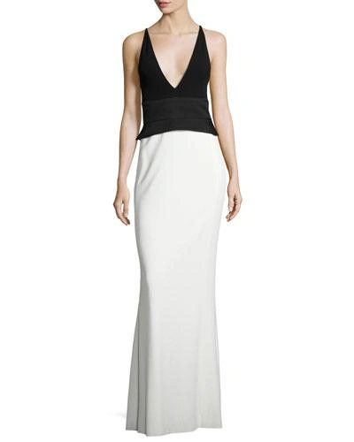 Narciso Rodriguez Crepe Jersey Sleeveless Peplum Gown, Black/white