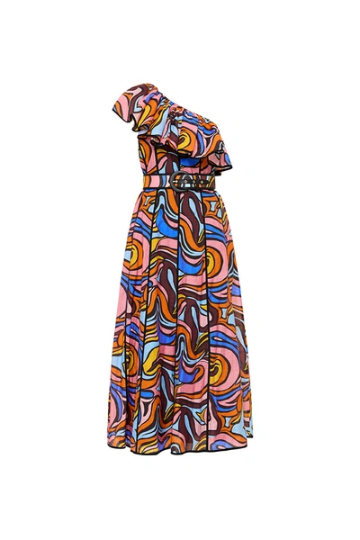 Rebecca Vallance -  Chiquita One Shoulder Midi Dress  - Size 10 In Multicoloured